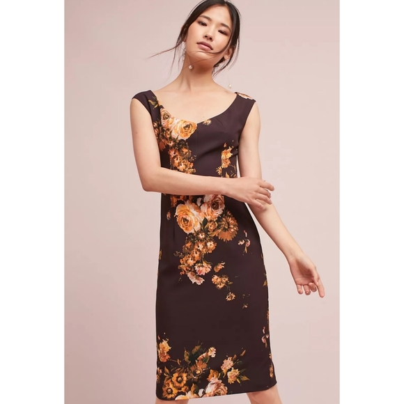 Black HaloEllaria Floral Column Dress NEW Size 8 Fall Tones